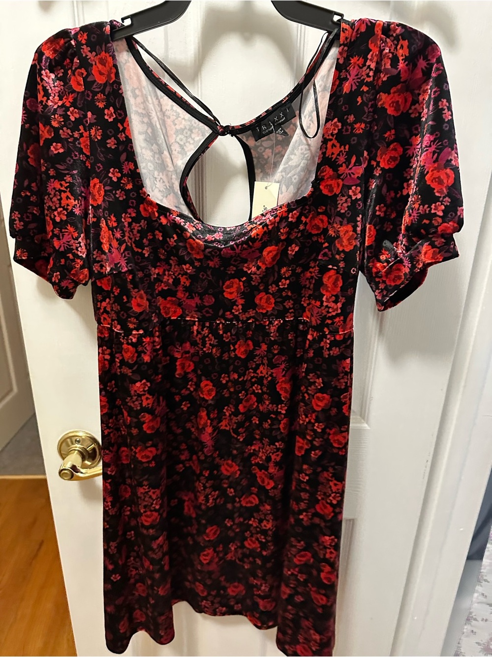 Trixxi Red Floral Velvet Dress size large NWT